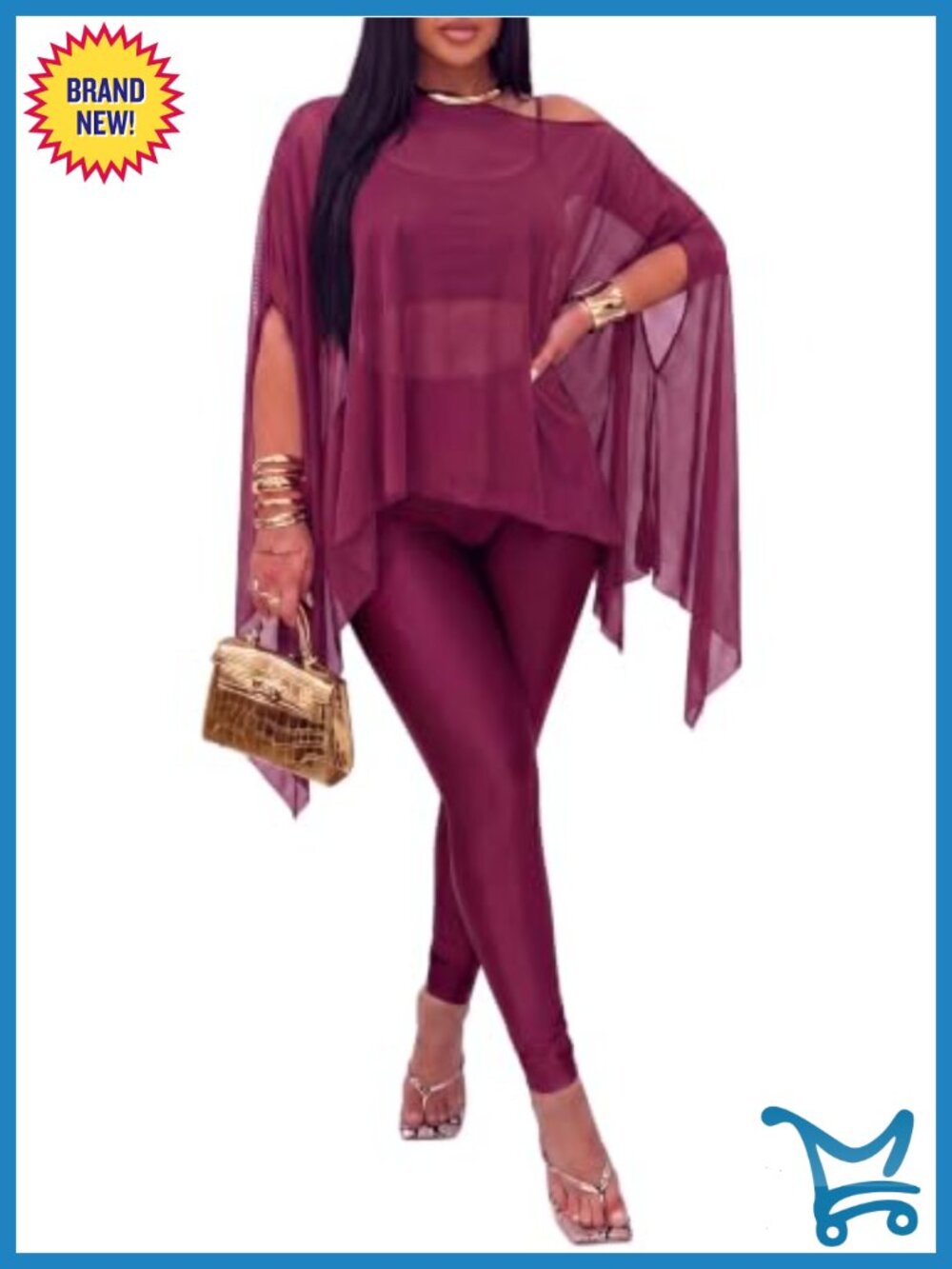 Sheer Mesh Batwing Sleeve Top Bodycon Pants Set Going Out Clubwear
